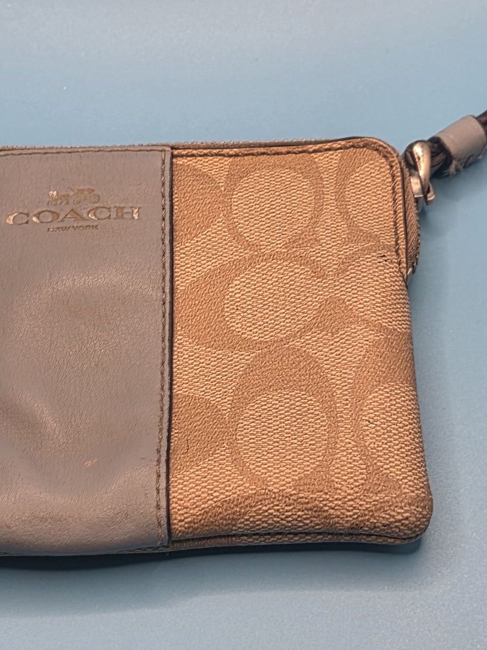 Coach Two-Tone Signature Wristlet in Brown and Black
